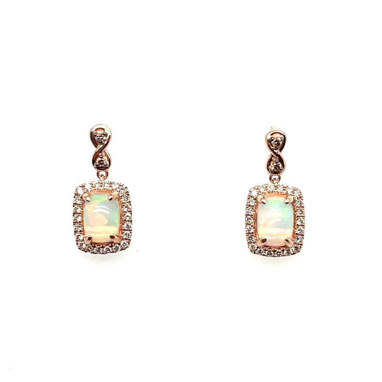 LE VIAN OPAL AND DIAMOND CUSHION HALO DROP EARRINGS CONTAINING: 2 CUSHION OPALS; 1.00CTW; + 44 ROUND NUDE HALO DIAMONDS AND 4 ROUND CHOCOLATE DIAMONDS; .30TDW; 14KR